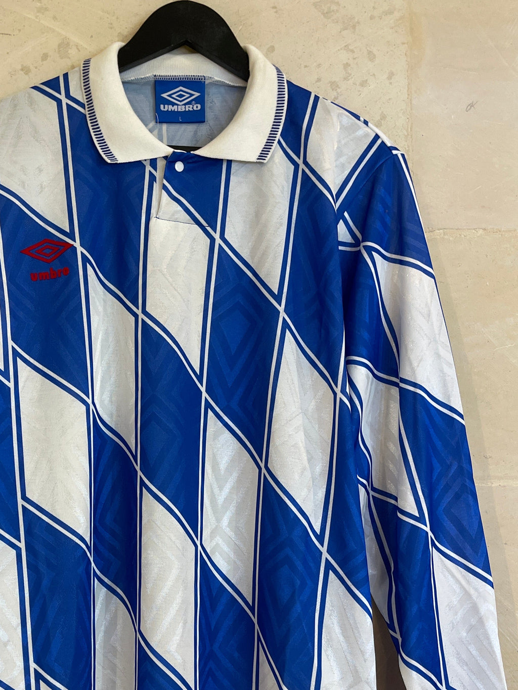 Vntg Blank UMBRO LS White/Blue (Large)*/ Pull Out