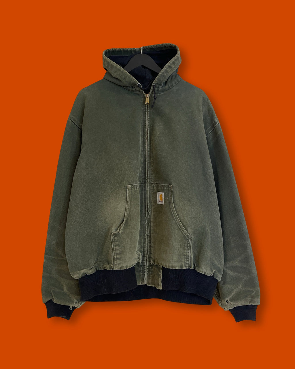 Vntg Carhartt Snta Fee Army Green Hoodie Jacket (XL)
