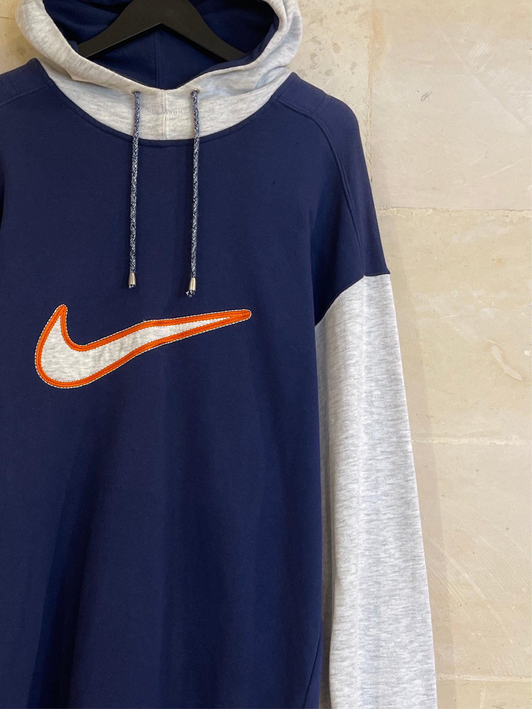 Vntg Nike Big Center Swoosh Hoodie (XL) Blue Orange