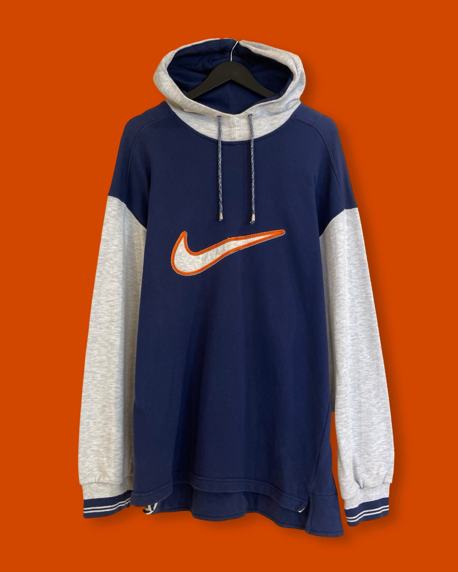 Vntg Nike Big Center Swoosh Hoodie (XL) Blue Orange