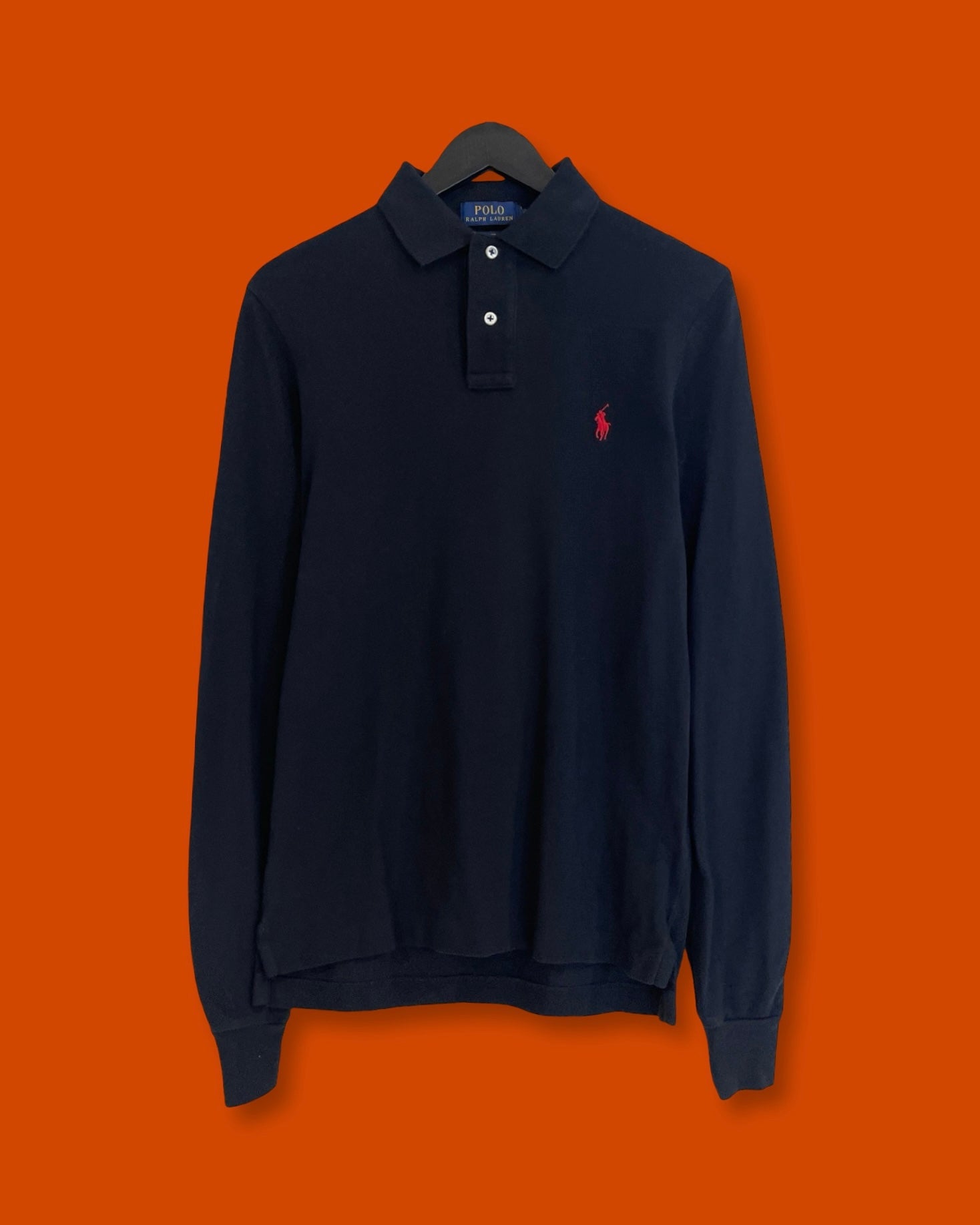 Ralph Lauren Navy Polo LS (Fits Small)
