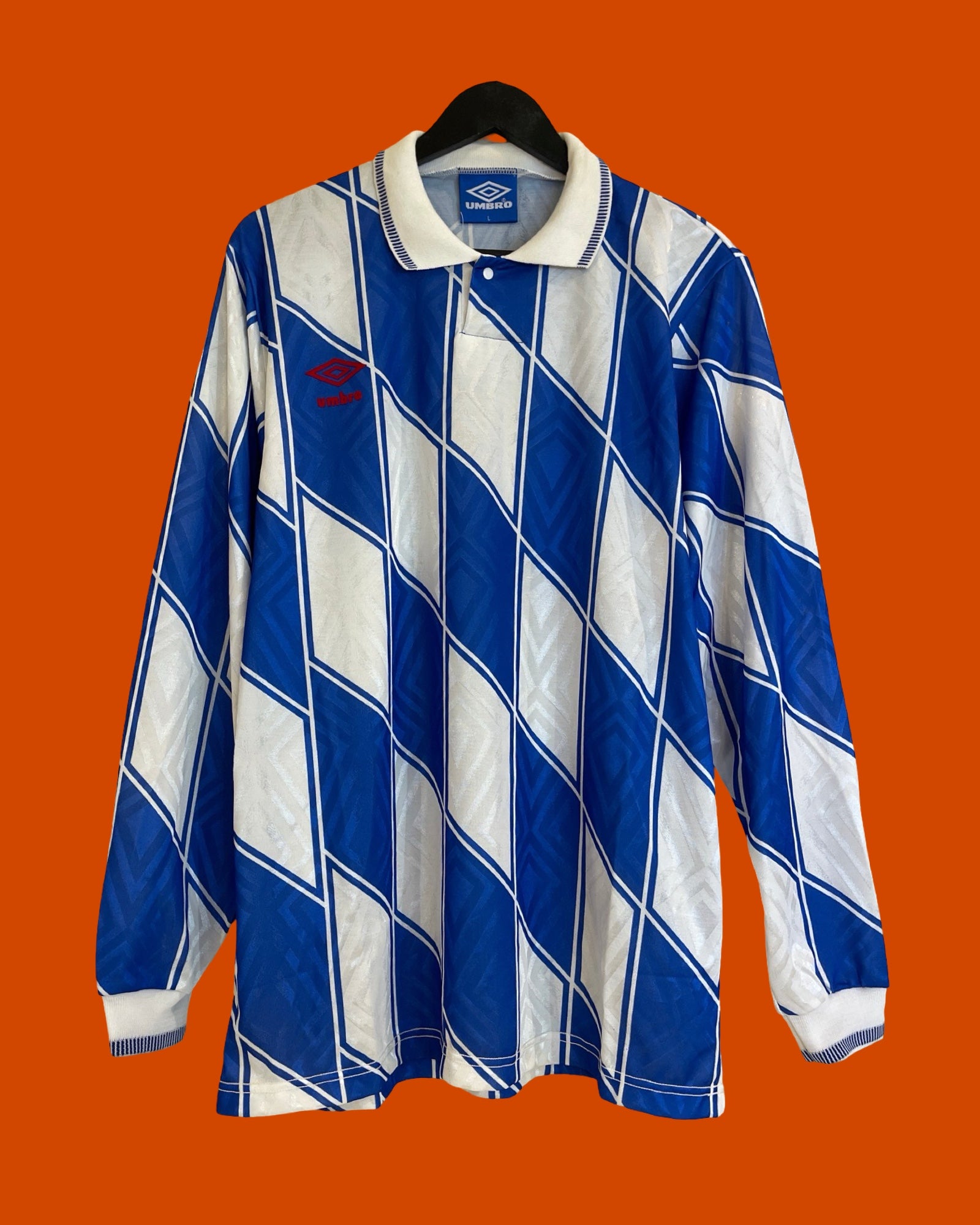 Vntg Blank UMBRO LS White/Blue (Large)*