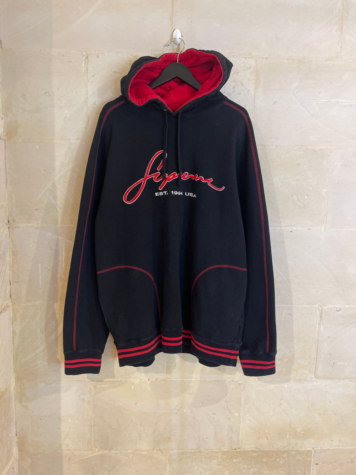Supreme Contrast Black Hoodie Jacket (Large)