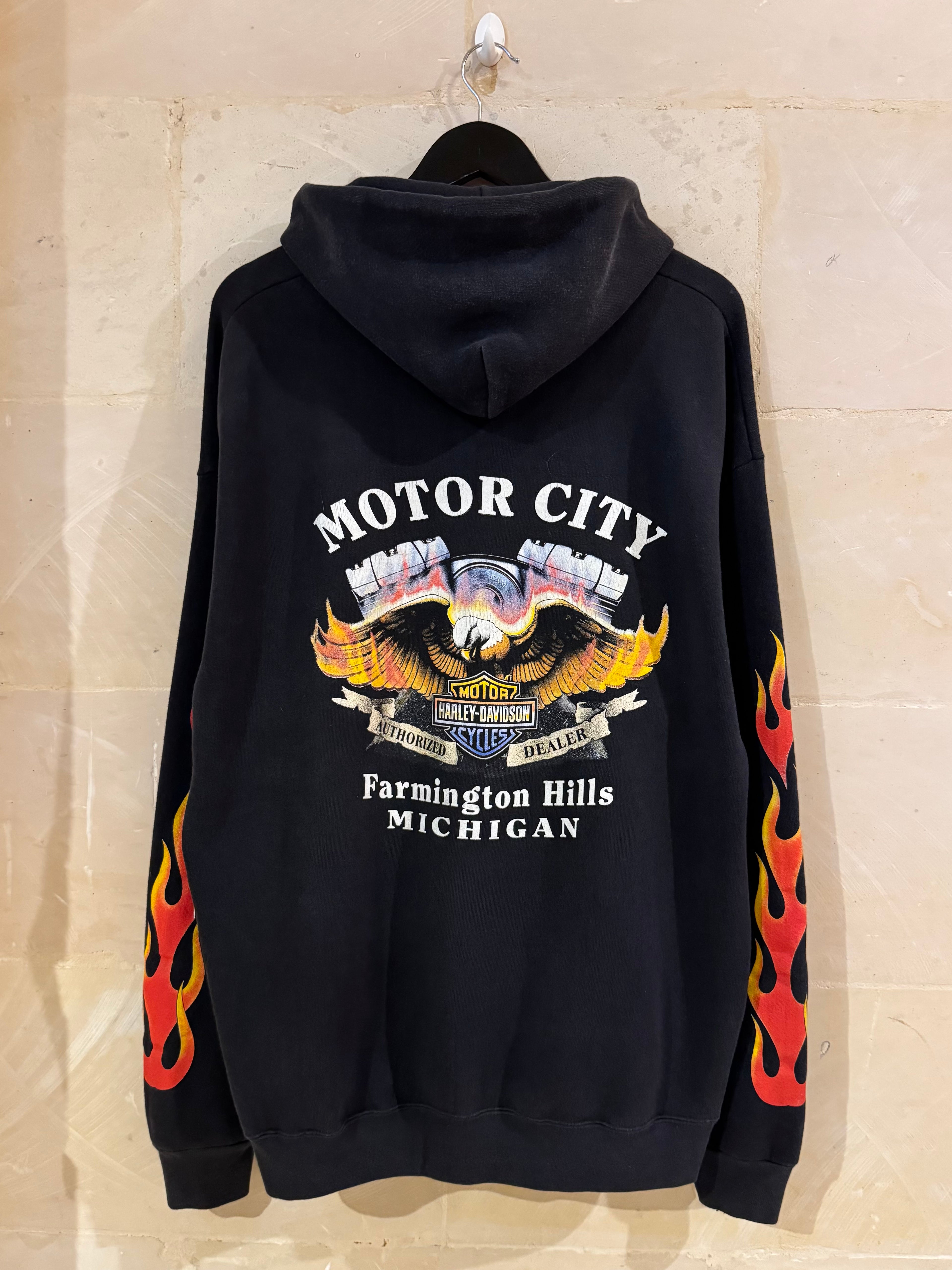 Vntg Harley Davidson Flames Hoodie (XL)