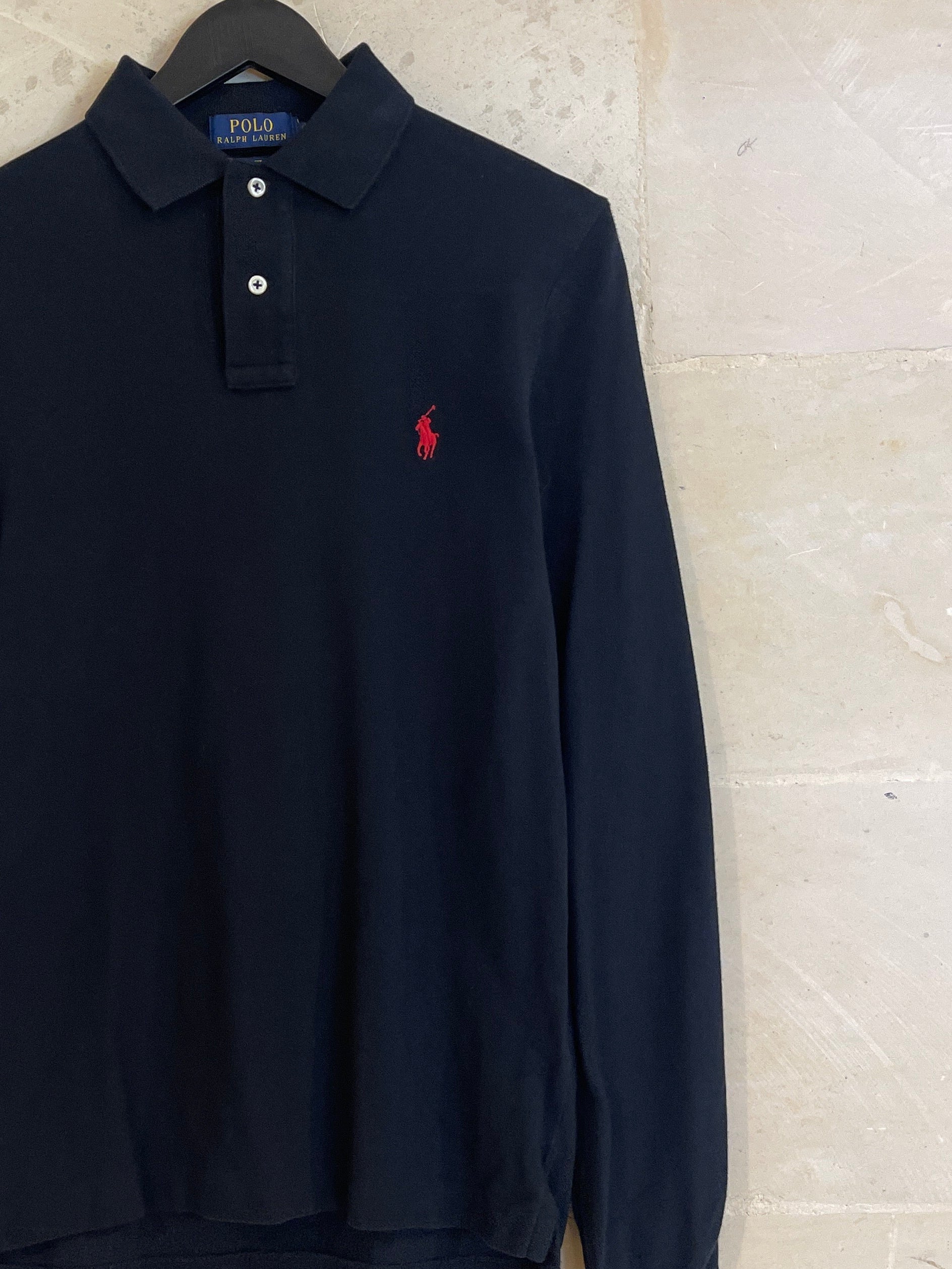 Ralph Lauren Navy Polo LS (Fits Small)