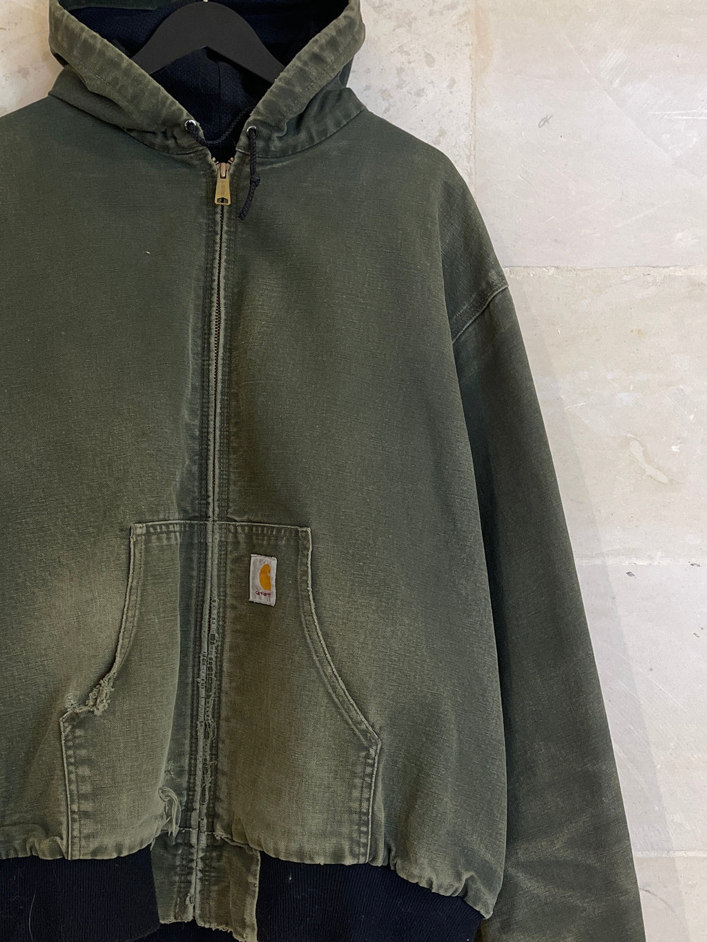 Vntg Carhartt Snta Fee Army Green Hoodie Jacket (XL)