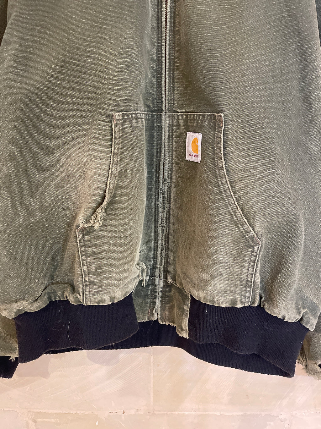 Vntg Carhartt Snta Fee Army Green Hoodie Jacket (XL)