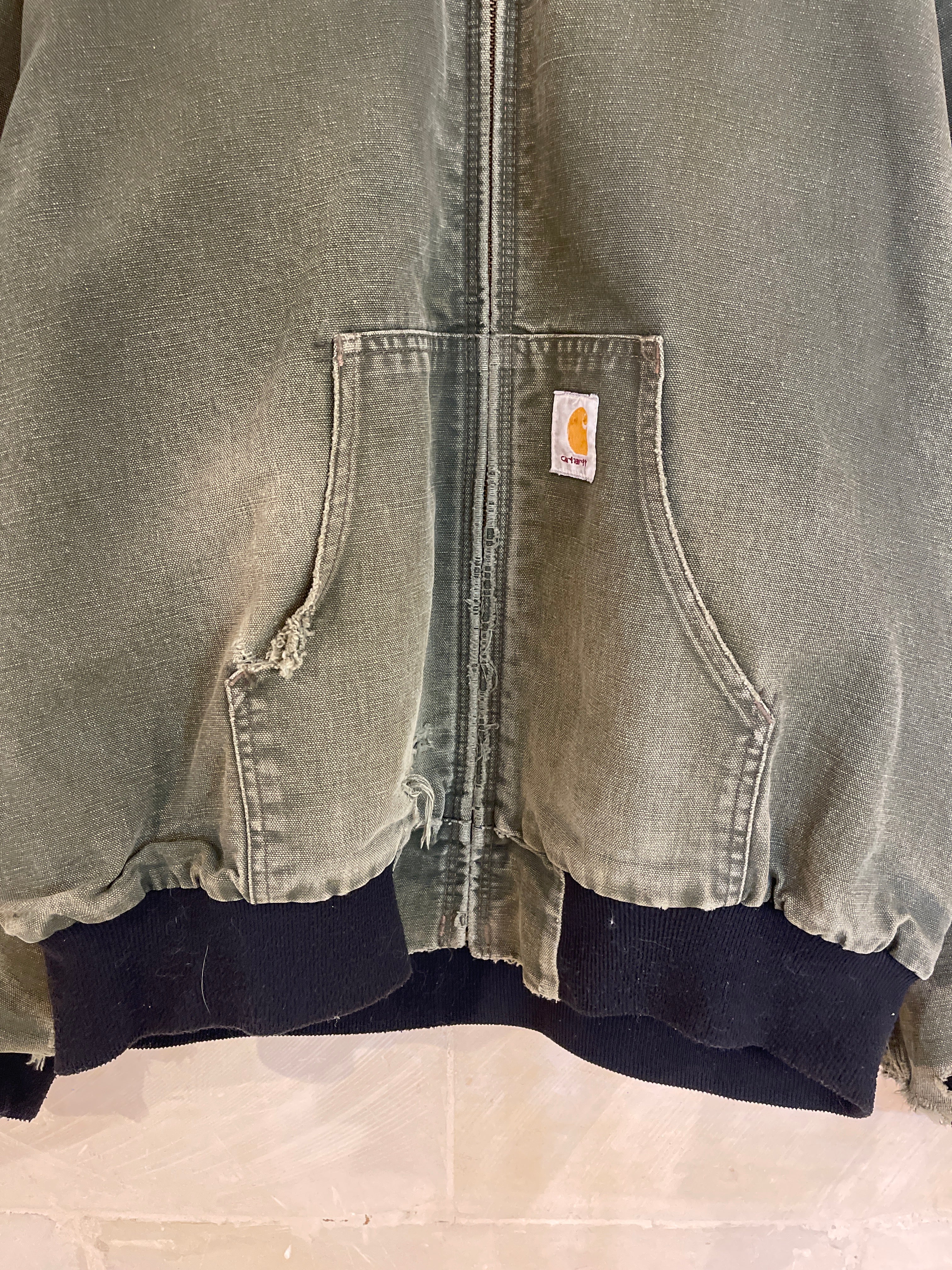 Vntg Carhartt Snta Fee Army Green Hoodie Jacket (XL)