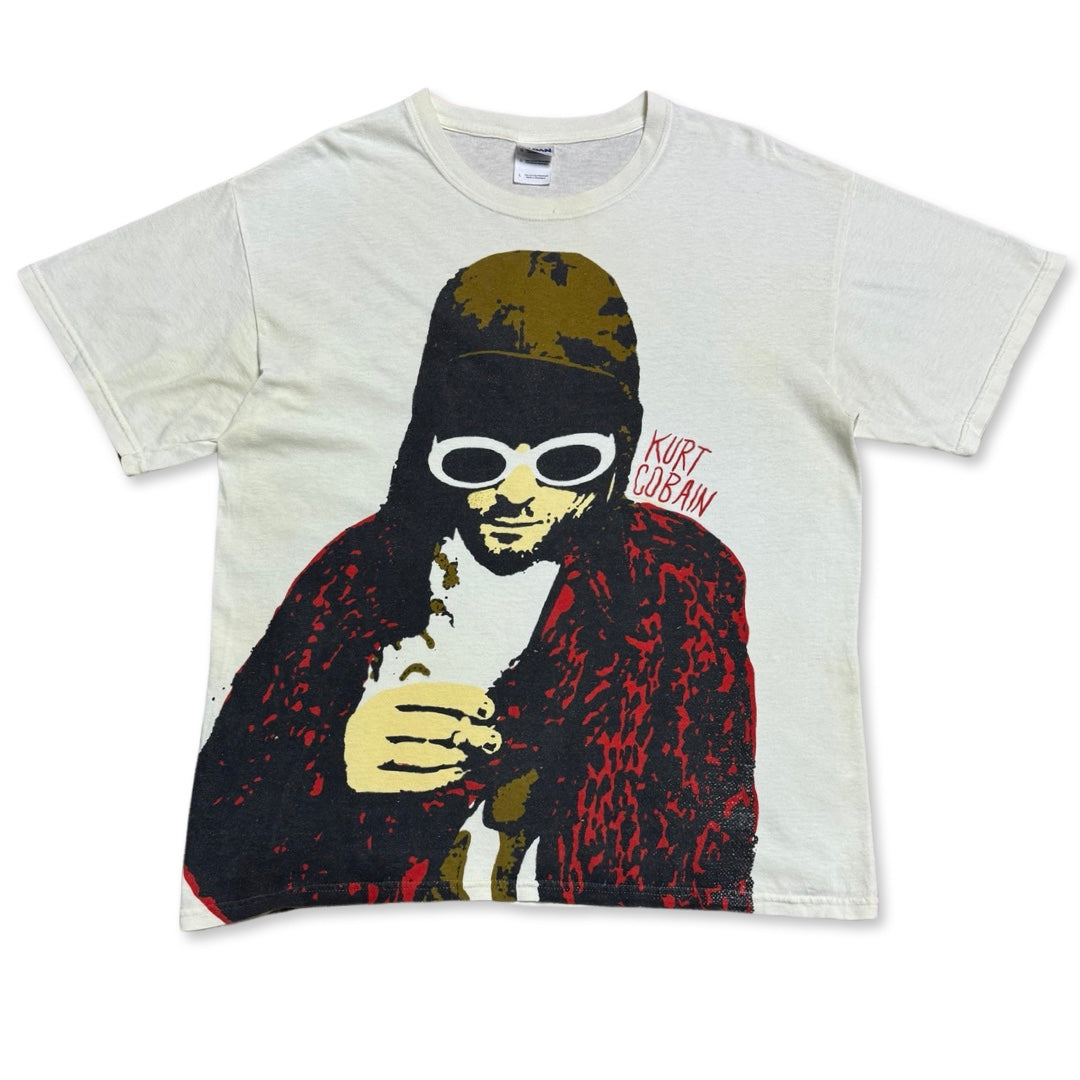 Kurt Cobain Solo Tee (Large) stain at right shoulder back & yellowing allover