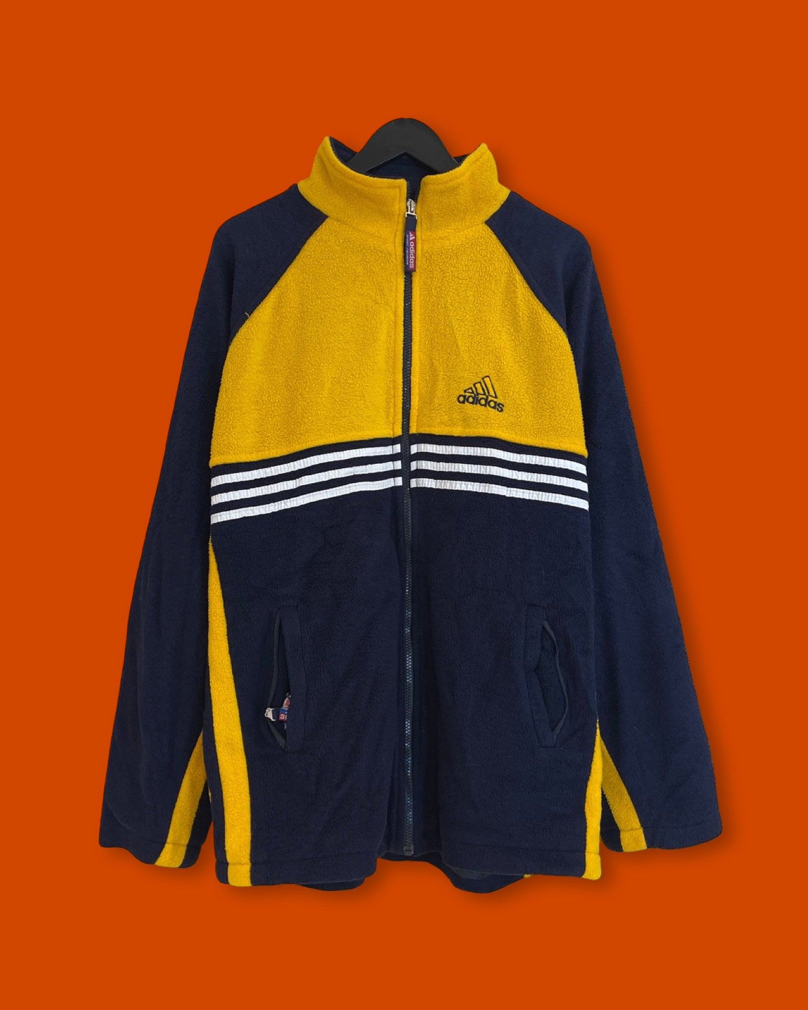 Vntg Adidas Sherpa Navy Yellow Sweatshirt (Large)/ SS
