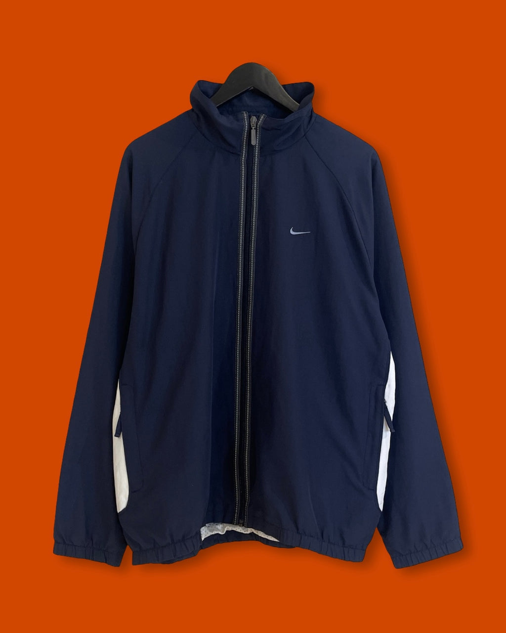 Vntg Nike Navy-White Windbreaker Jacket (Large)