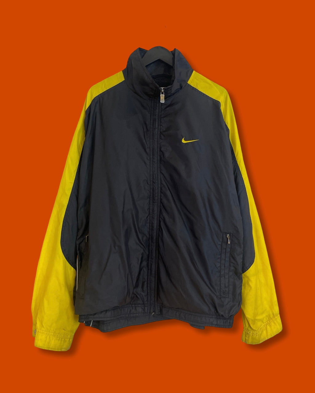 Vntg Nike Black-Yellow Windbreaker Jacket (Large)