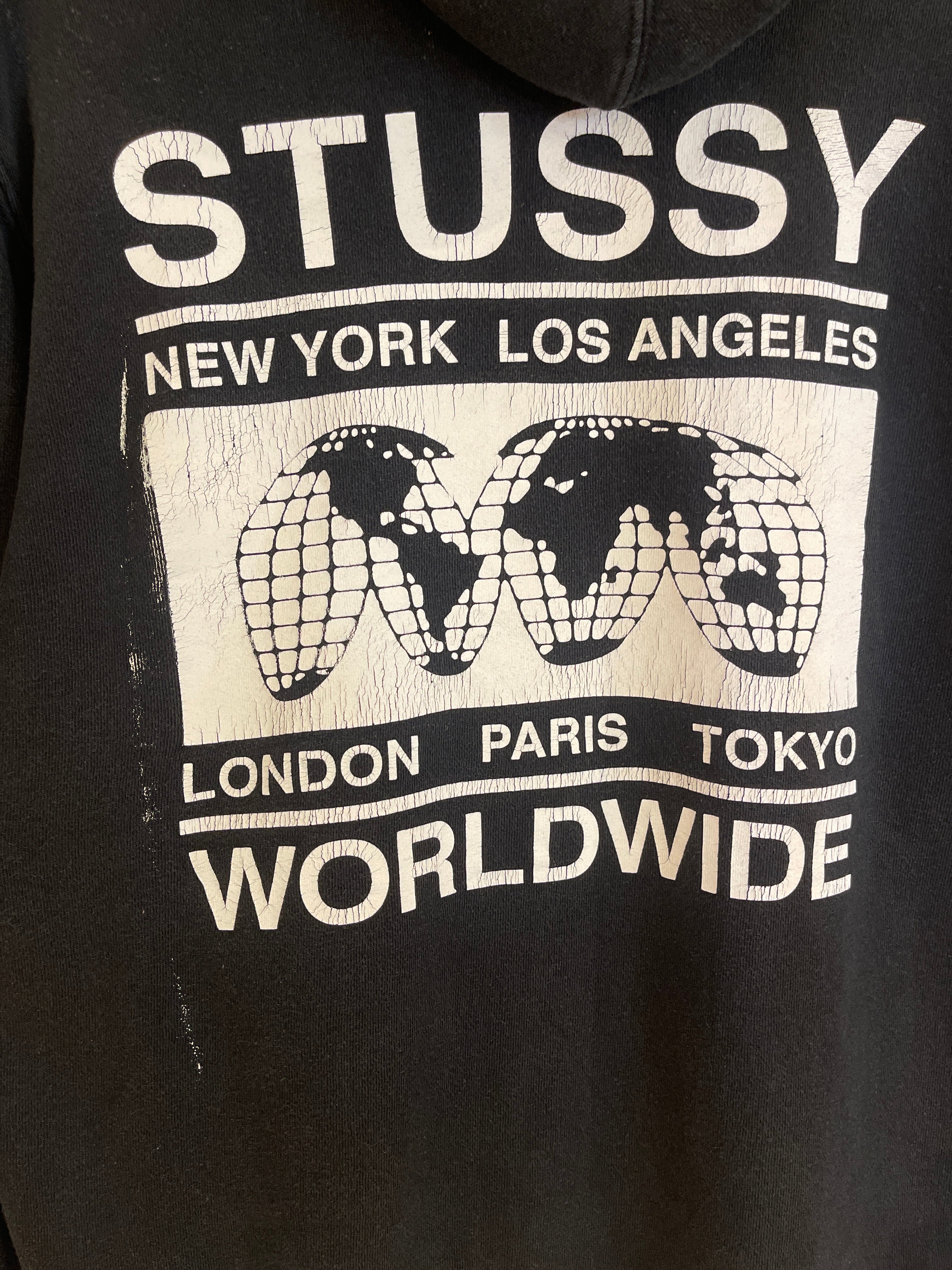 Stussy Black Worldwide Hoodie Jacket (Medium)*
