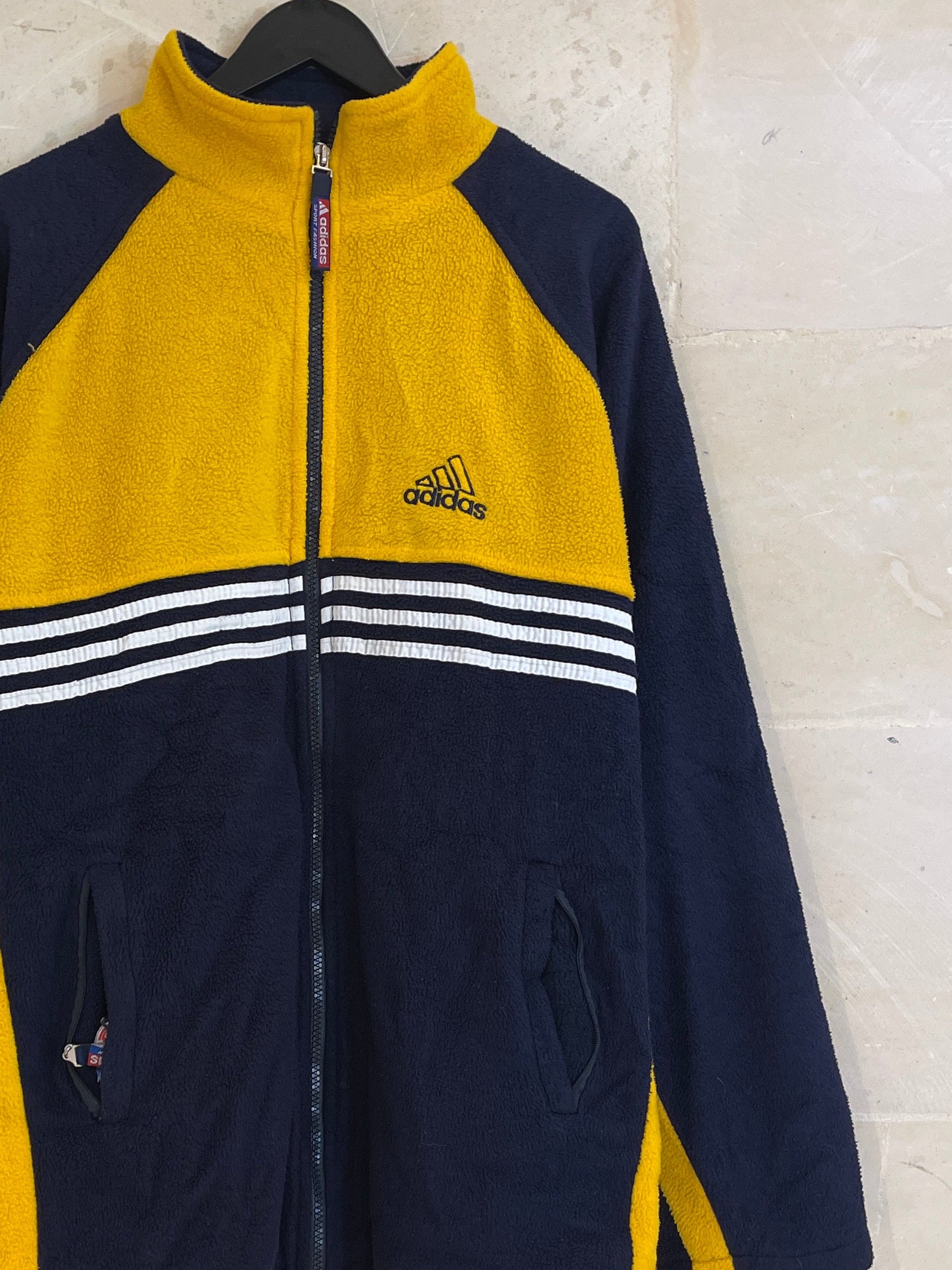 Vntg Adidas Sherpa Navy Yellow Sweatshirt (Large)/ SS