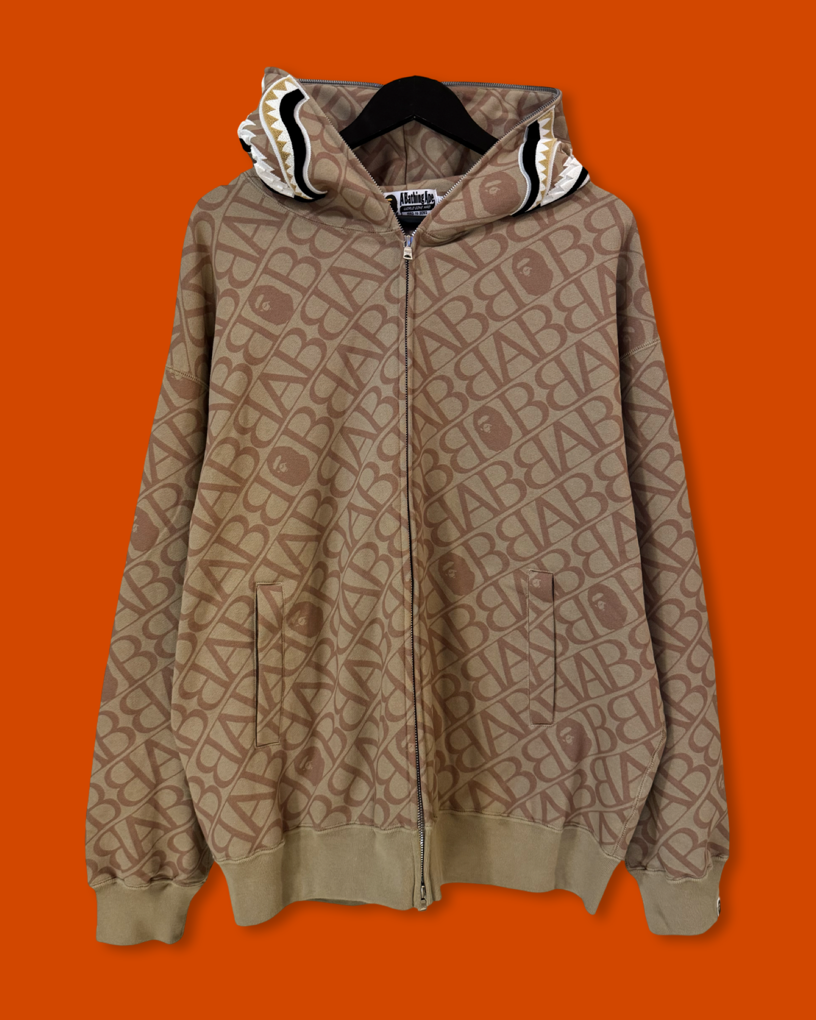 BAPE Album Monogram Shark Hoodie Beige (XL)  BRAND NEW/ Pull Out