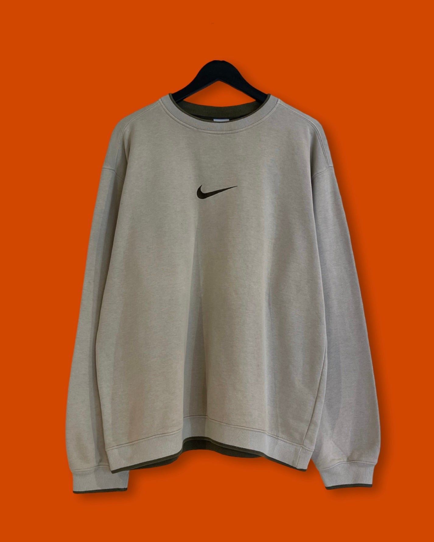 Vntg Nike Center Swoosh Sweatshirt Beige (Large)