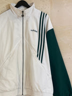 Vntg Adidas White-Green Windbreaker Jacket (Fits Large)