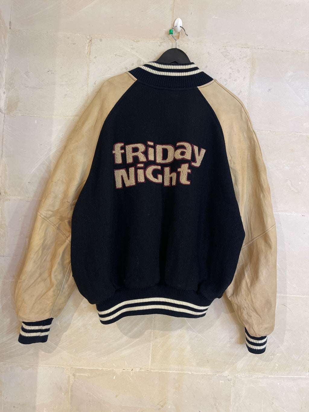 Vntg Friday Night Wool Leather Jacket (XL)*