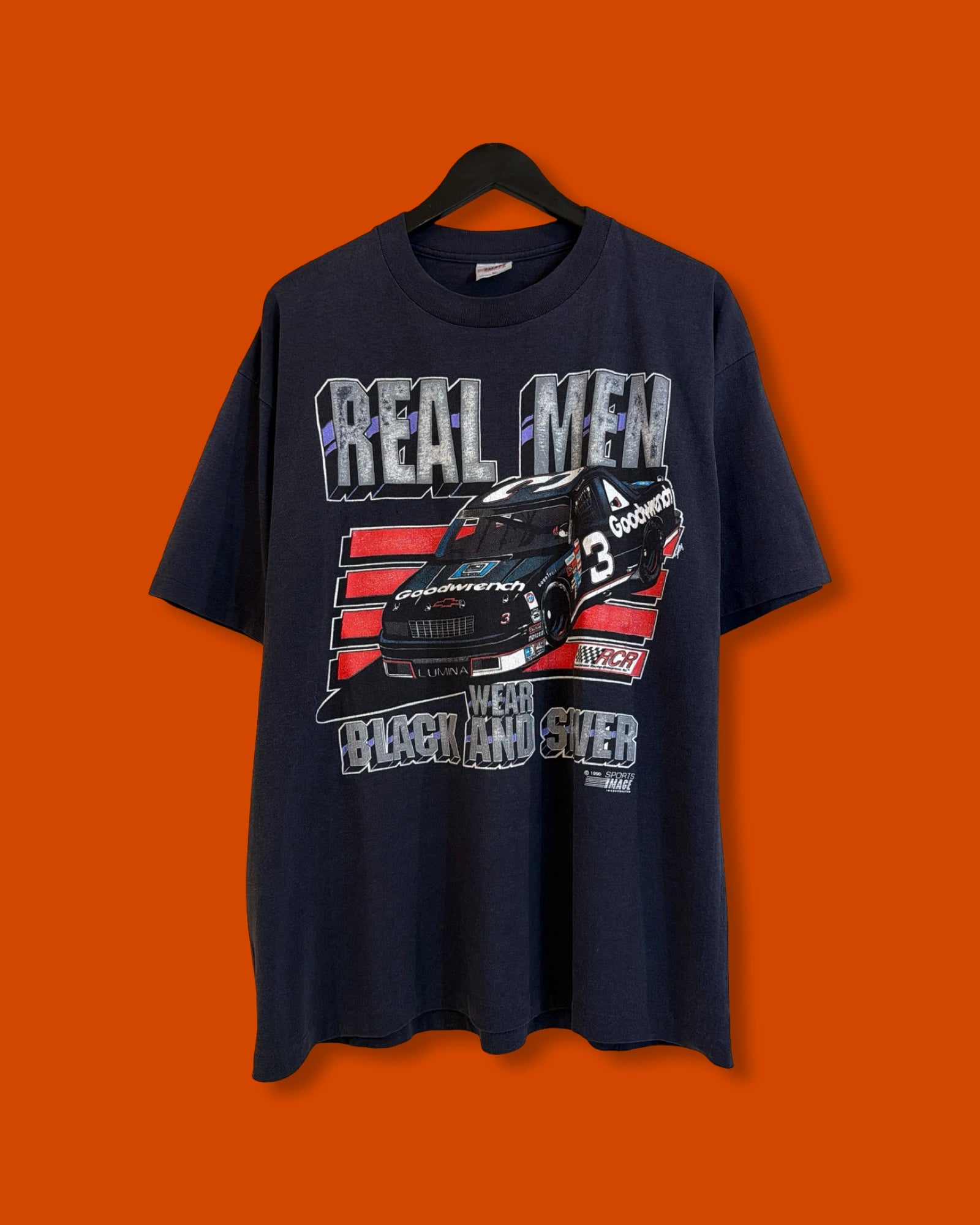 Vntg 1990 Real Men Wear Black And Silver Racing Tee (Medium) / SS