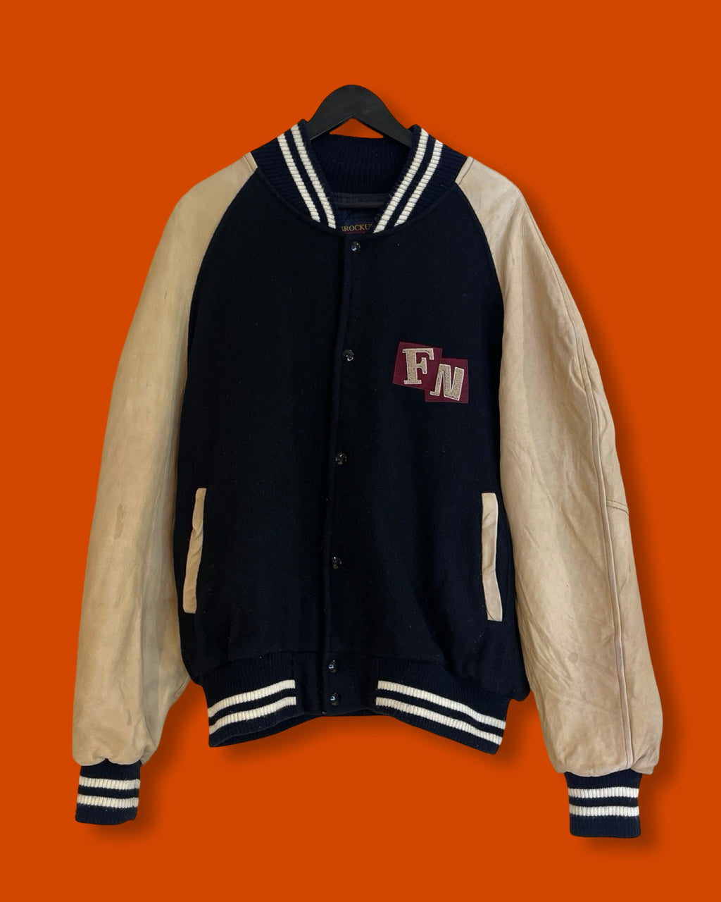 Vntg Friday Night Wool Leather Jacket (XL)*