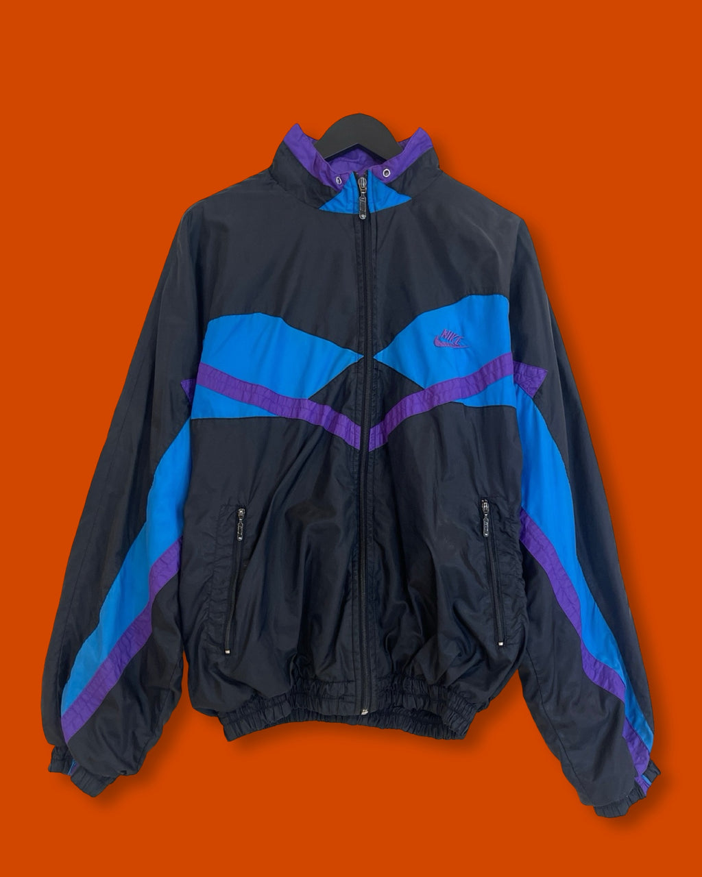 Vntg Nike Windbreaker Jacket Black Purple (Medium)