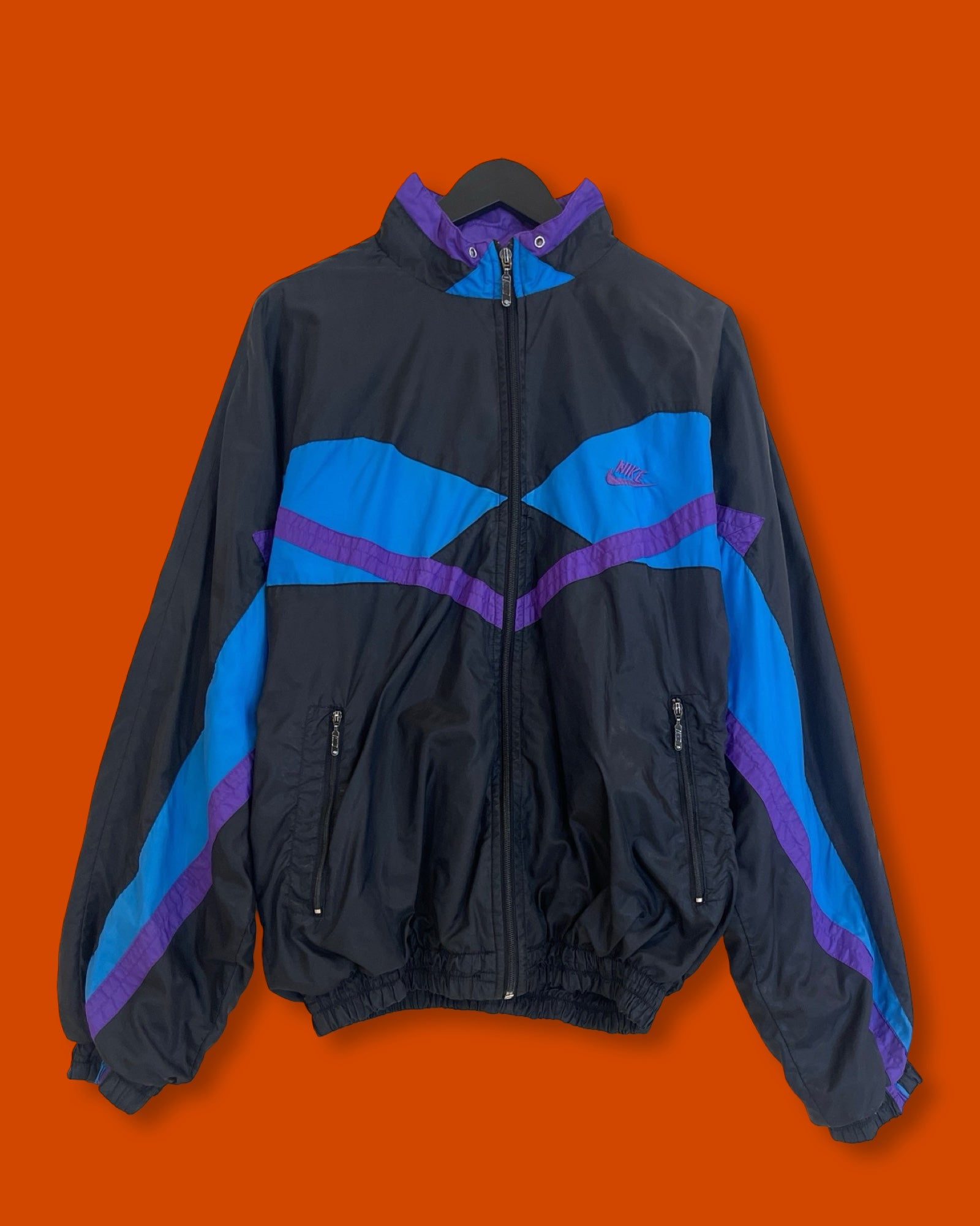 Vntg Nike Windbreaker Jacket Black Purple (Medium)